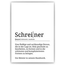Laden Sie das Bild in den Galerie-Viewer, Schreiner Poster Definition Kunstdruck Wandbild Geschenk