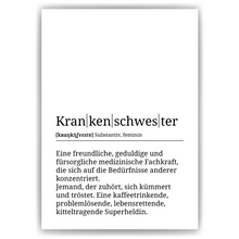 Laden Sie das Bild in den Galerie-Viewer, Krankenschwester Poster Definition Kunstdruck Wandbild Geschenk