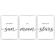 Laden Sie das Bild in den Galerie-Viewer, You are my Sun Moon Stars Kinderzimmer Poster 3er Set – Baby Wandbild Babyzimmer Wanddeko