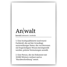 Laden Sie das Bild in den Galerie-Viewer, Anwalt Poster Definition Kunstdruck Wandbild Geschenk
