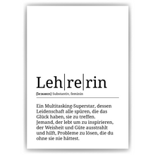 Laden Sie das Bild in den Galerie-Viewer, Lehrerin Poster Definition Kunstdruck Wandbild Geschenk