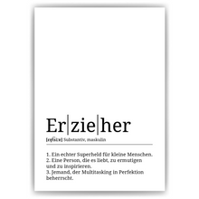 Laden Sie das Bild in den Galerie-Viewer, Erzieher Poster Definition Kunstdruck Wandbild Geschenk