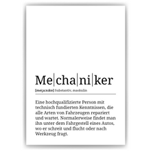 Laden Sie das Bild in den Galerie-Viewer, Mechaniker Poster Definition Kunstdruck Wandbild Geschenk