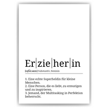 Laden Sie das Bild in den Galerie-Viewer, Erzieherin Poster Definition Kunstdruck Wandbild Geschenk
