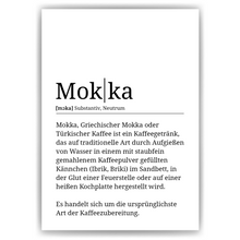 Laden Sie das Bild in den Galerie-Viewer, Mokka Poster Definition - Kaffee Wandbild Barista Küche Wanddeko Kaffeeliebhaber Geschenk