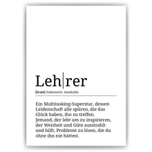 Laden Sie das Bild in den Galerie-Viewer, Lehrer Poster Definition Kunstdruck Wandbild Geschenk