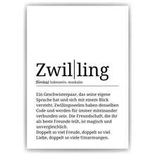 Laden Sie das Bild in den Galerie-Viewer, Zwilling Poster Definition - Geschwister Zwillinge Bruder Schwester Geschenk Wandbild