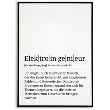 Laden Sie das Bild in den Galerie-Viewer, Elektroingenieur Poster Definition Kunstdruck Wandbild Geschenk