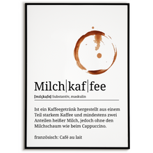 Laden Sie das Bild in den Galerie-Viewer, Milchkaffee Poster Definition - Kaffee Wandbild Barista Küche Wanddeko