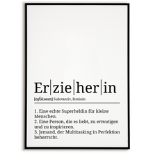 Laden Sie das Bild in den Galerie-Viewer, Erzieherin Poster Definition Kunstdruck Wandbild Geschenk