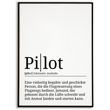 Laden Sie das Bild in den Galerie-Viewer, Pilot Poster Definition Kunstdruck Wandbild Geschenk