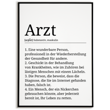 Laden Sie das Bild in den Galerie-Viewer, Arzt Poster Definition Kunstdruck Wandbild Geschenk