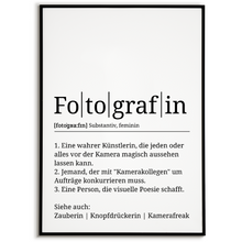 Laden Sie das Bild in den Galerie-Viewer, Fotografin Poster Definition Kunstdruck Wandbild Geschenk