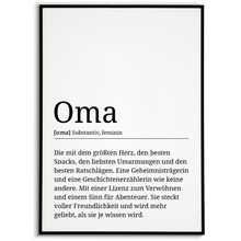 Laden Sie das Bild in den Galerie-Viewer, Oma Poster Definition - Großmutter Muttertag Geschenk Wandbild