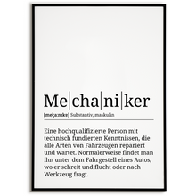 Laden Sie das Bild in den Galerie-Viewer, Mechaniker Poster Definition Kunstdruck Wandbild Geschenk