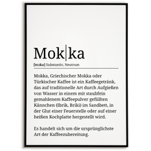 Laden Sie das Bild in den Galerie-Viewer, Mokka Poster Definition - Kaffee Wandbild Barista Küche Wanddeko Kaffeeliebhaber Geschenk