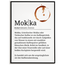 Laden Sie das Bild in den Galerie-Viewer, Mokka Poster Definition - Kaffee Wandbild Barista Küche Wanddeko