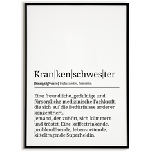 Laden Sie das Bild in den Galerie-Viewer, Krankenschwester Poster Definition Kunstdruck Wandbild Geschenk