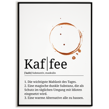Laden Sie das Bild in den Galerie-Viewer, Kaffee Poster Definition - Kaffee Wandbild Barista Küche Wanddeko