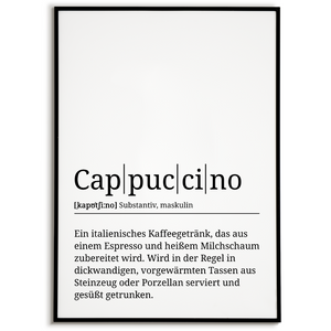 Cappuccino Poster Definition - Kaffee Wandbild Barista Küche Wanddeko Kaffeeliebhaber Geschenk