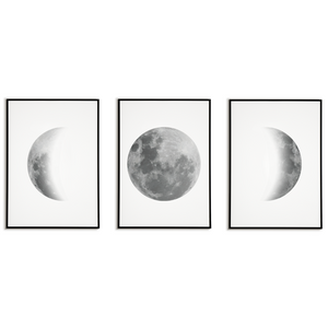 Mondphasen Poster Set – 3 Mondposter Wohnzimmer Schlafzimmer Mond Wandbild Küche Flur Zuhause Wanddeko