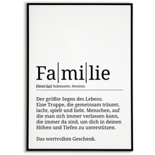 Laden Sie das Bild in den Galerie-Viewer, Familie Poster Definition - Familien Wandbild Wohnzimmer Küche Esszimmer Schlafzimmer Wanddeko