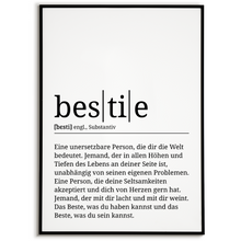 Laden Sie das Bild in den Galerie-Viewer, bestie Poster Definition - Beste Freundin Geschenk Freundinnen Wandbild