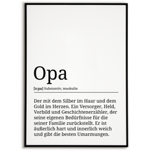 Laden Sie das Bild in den Galerie-Viewer, Opa Poster Definition - Großvater Vatertag Geschenk Wandbild