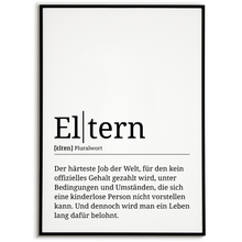 Laden Sie das Bild in den Galerie-Viewer, Eltern Poster Definition - Mama Papa Geschenk Wandbild