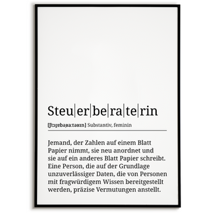 Steuerberaterin Poster Definition Kunstdruck Wandbild Geschenk