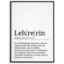 Laden Sie das Bild in den Galerie-Viewer, Lehrerin Poster Definition Kunstdruck Wandbild Geschenk