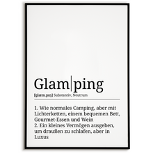 Laden Sie das Bild in den Galerie-Viewer, Glamping Poster Definition Kunstdruck Wandbild Geschenk