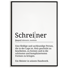 Laden Sie das Bild in den Galerie-Viewer, Schreiner Poster Definition Kunstdruck Wandbild Geschenk