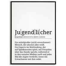 Laden Sie das Bild in den Galerie-Viewer, Jugendlicher Poster Definition - Teenager Jugendweihe Geschenk Wandbild