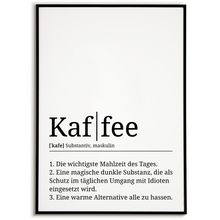 Laden Sie das Bild in den Galerie-Viewer, Kaffee Poster Definition - Kaffee Wandbild Barista Küche Wanddeko Kaffeeliebhaber Geschenk