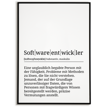 Laden Sie das Bild in den Galerie-Viewer, Softwareentwickler Poster Definition Kunstdruck Wandbild Geschenk