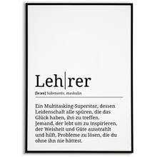 Laden Sie das Bild in den Galerie-Viewer, Lehrer Poster Definition Kunstdruck Wandbild Geschenk