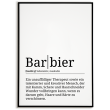 Laden Sie das Bild in den Galerie-Viewer, Barbier Poster Definition Kunstdruck Wandbild Geschenk