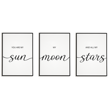 Laden Sie das Bild in den Galerie-Viewer, You are my Sun Moon Stars Kinderzimmer Poster 3er Set – Baby Wandbild Babyzimmer Wanddeko