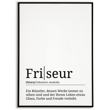 Laden Sie das Bild in den Galerie-Viewer, Friseur Poster Definition Kunstdruck Wandbild Geschenk