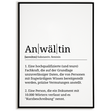 Laden Sie das Bild in den Galerie-Viewer, Anwältin Poster Definition Kunstdruck Wandbild Geschenk
