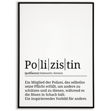 Laden Sie das Bild in den Galerie-Viewer, Polizistin Poster Definition Kunstdruck Wandbild Geschenk