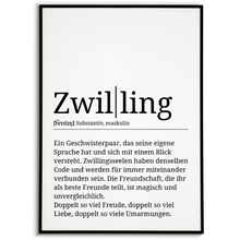 Laden Sie das Bild in den Galerie-Viewer, Zwilling Poster Definition - Geschwister Zwillinge Bruder Schwester Geschenk Wandbild