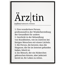 Laden Sie das Bild in den Galerie-Viewer, Ärztin Poster Definition Kunstdruck Wandbild Geschenk