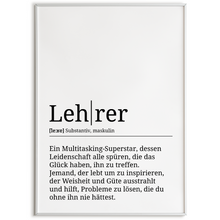 Laden Sie das Bild in den Galerie-Viewer, Lehrer Poster Definition Kunstdruck Wandbild Geschenk