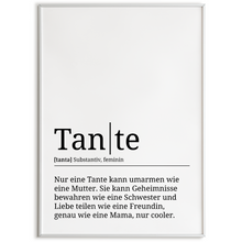 Laden Sie das Bild in den Galerie-Viewer, Tante Poster Definition - Wandbild Geschenk
