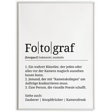 Laden Sie das Bild in den Galerie-Viewer, Fotograf Poster Definition Kunstdruck Wandbild Geschenk