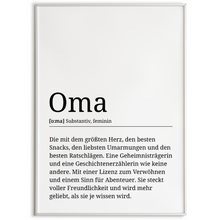 Laden Sie das Bild in den Galerie-Viewer, Oma Poster Definition - Großmutter Muttertag Geschenk Wandbild