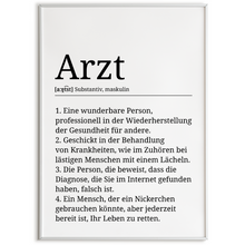 Laden Sie das Bild in den Galerie-Viewer, Arzt Poster Definition Kunstdruck Wandbild Geschenk