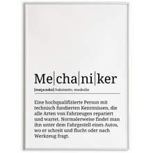 Laden Sie das Bild in den Galerie-Viewer, Mechaniker Poster Definition Kunstdruck Wandbild Geschenk
